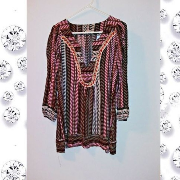 Velzera tunic top striped herring bone pattern relaxed fit boho peasant modest - Picture 8 of 8